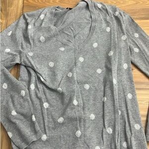Tommy Hilfiger Gray V-Neck Sweater with White Polka Dots